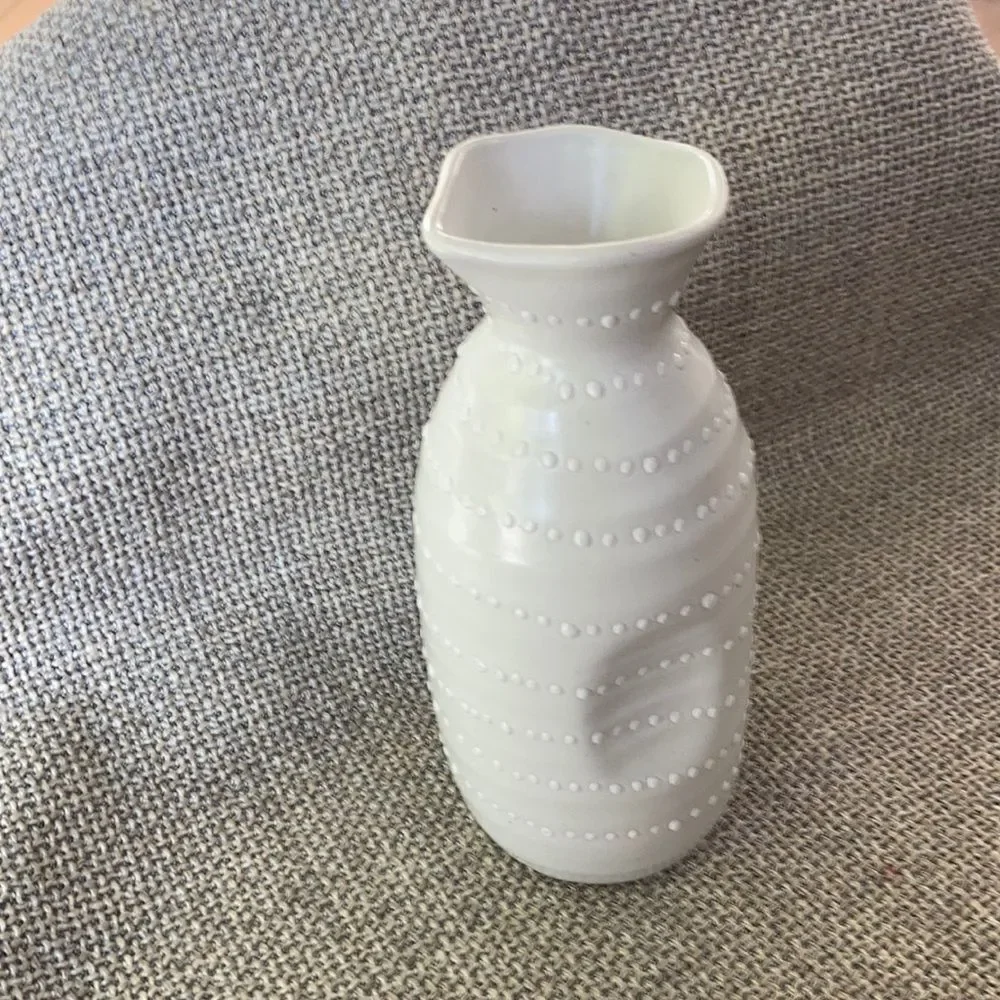 Crate and Barrel silver white ceramic sake bottle vase
